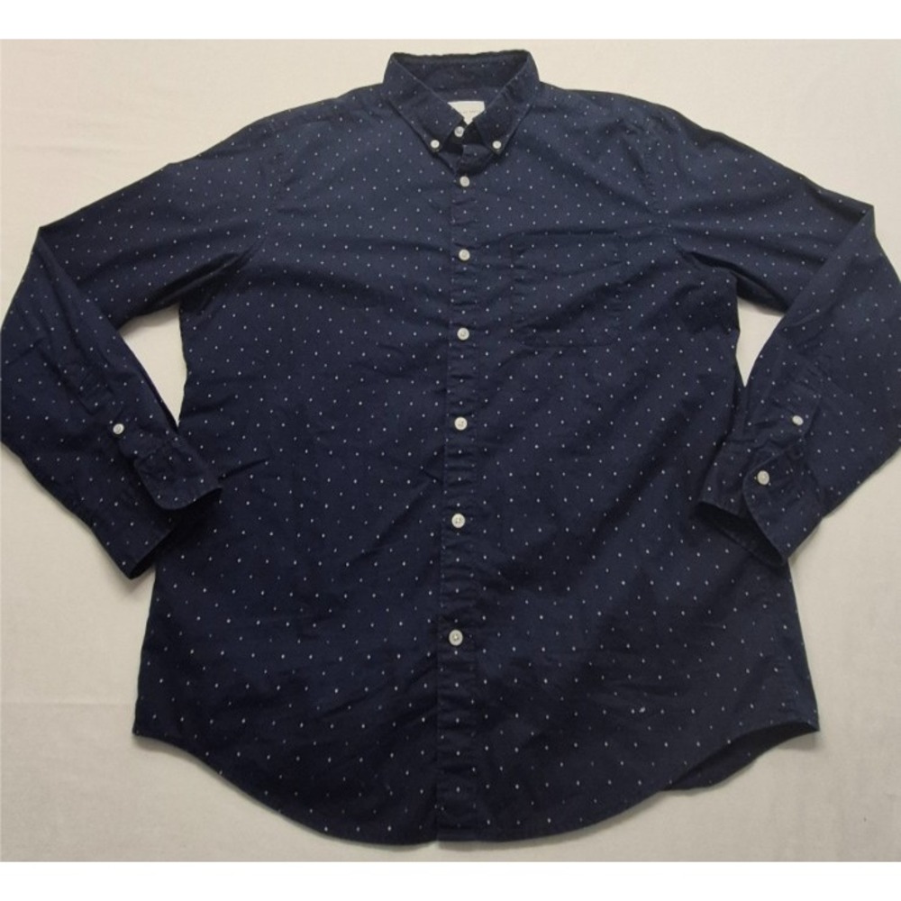 American Eagle men's Blue Button Up‎ Long Sleeve shirt white dots LG 100% Cotton
